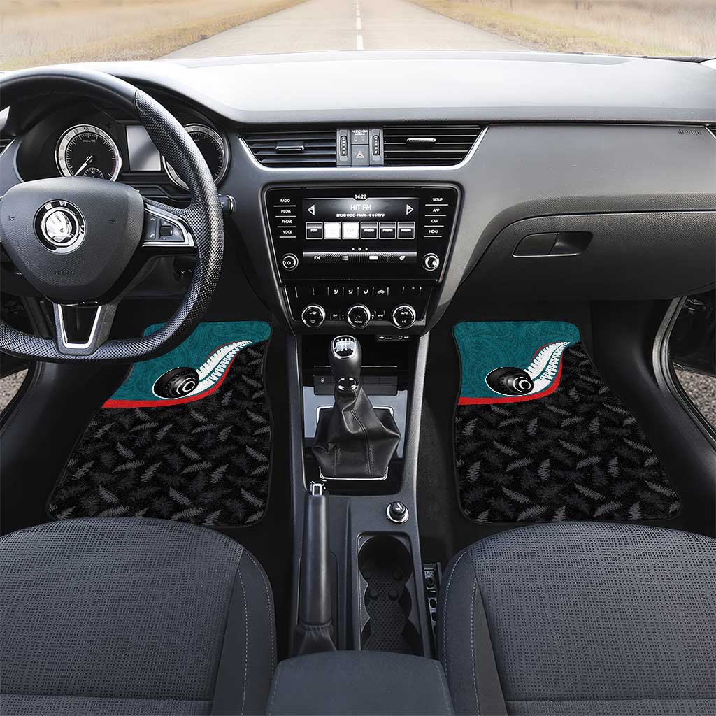 Aotearoa Lawn Bowls Car Mats Maori and Silver Fern Sporty Style Teal Color - Polynesian Pride