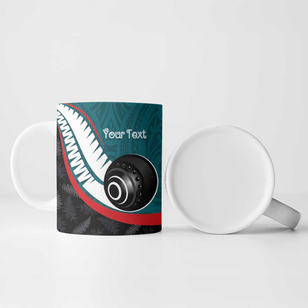 Personalised Aotearoa Lawn Bowls Ceramic Mug Maori and Silver Fern Sporty Style Teal Color - Polynesian Pride