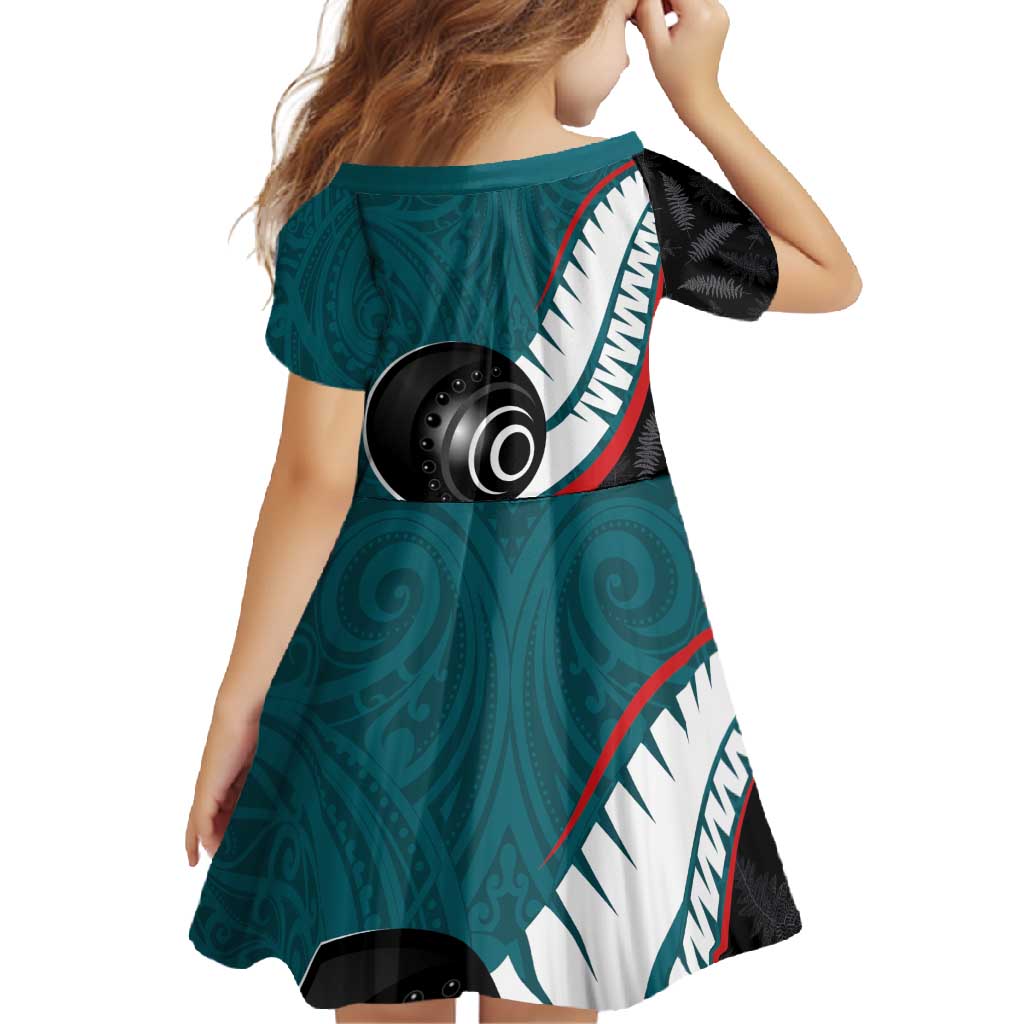 Personalised Aotearoa Lawn Bowls Family Matching Mermaid Dress and Hawaiian Shirt Maori and Silver Fern Sporty Style Teal Color - Polynesian Pride