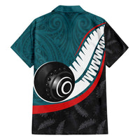 Personalised Aotearoa Lawn Bowls Family Matching Off Shoulder Maxi Dress and Hawaiian Shirt Maori and Silver Fern Sporty Style Teal Color - Polynesian Pride