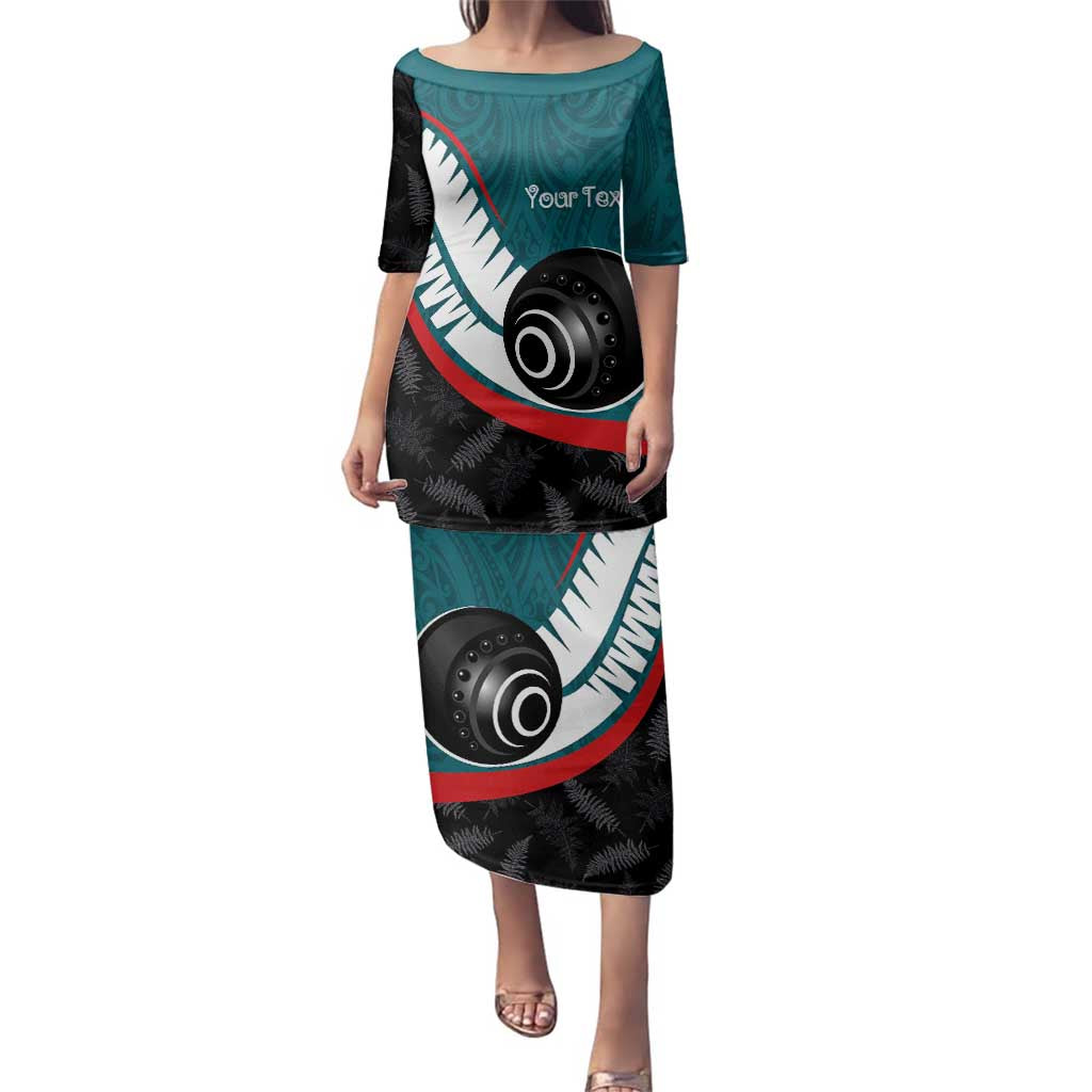 Personalised Aotearoa Lawn Bowls Family Matching Puletasi and Hawaiian Shirt Maori and Silver Fern Sporty Style Teal Color - Polynesian Pride