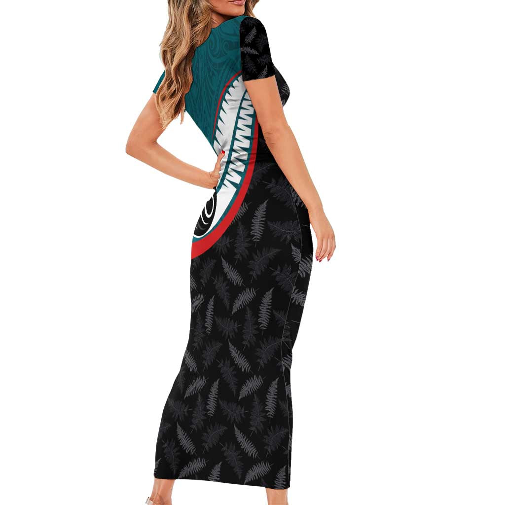 Personalised Aotearoa Lawn Bowls Family Matching Short Sleeve Bodycon Dress and Hawaiian Shirt Maori and Silver Fern Sporty Style Teal Color - Polynesian Pride