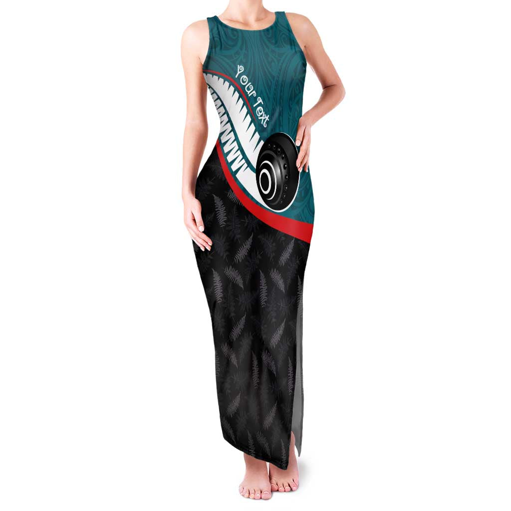 Personalised Aotearoa Lawn Bowls Family Matching Tank Maxi Dress and Hawaiian Shirt Maori and Silver Fern Sporty Style Teal Color - Polynesian Pride