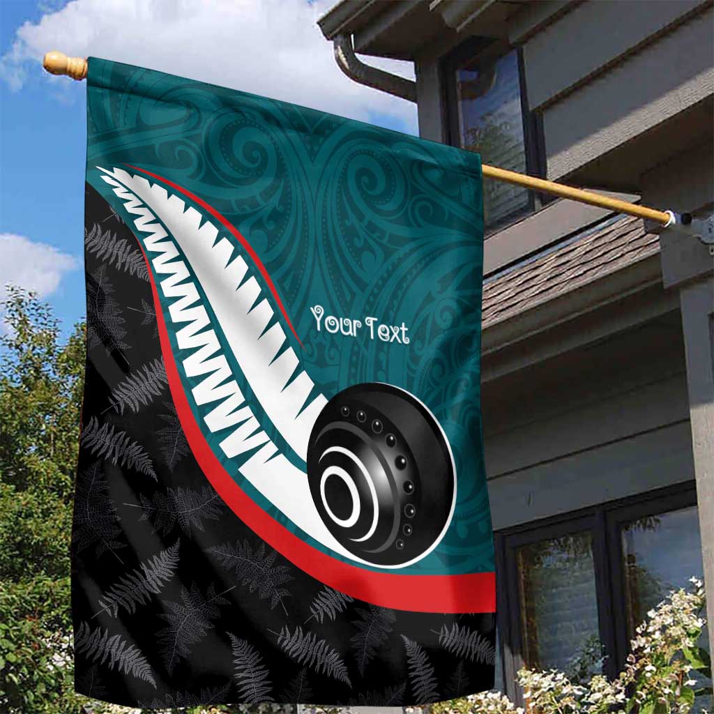 Personalised Aotearoa Lawn Bowls Garden Flag Maori and Silver Fern Sporty Style Teal Color - Polynesian Pride