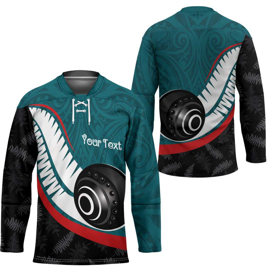 Personalised Aotearoa Lawn Bowls Hockey Jersey Maori and Silver Fern Sporty Style Teal Color - Polynesian Pride