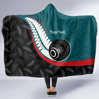 Personalised Aotearoa Lawn Bowls Hooded Blanket Maori and Silver Fern Sporty Style Teal Color - Polynesian Pride