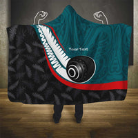 Personalised Aotearoa Lawn Bowls Hooded Blanket Maori and Silver Fern Sporty Style Teal Color - Polynesian Pride