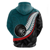 Personalised Aotearoa Lawn Bowls Hoodie Maori and Silver Fern Sporty Style Teal Color - Polynesian Pride