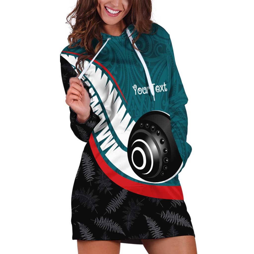Personalised Aotearoa Lawn Bowls Hoodie Dress Maori and Silver Fern Sporty Style Teal Color LT03 Teal - Polynesian Pride