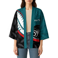 Personalised Aotearoa Lawn Bowls Kimono Maori and Silver Fern Sporty Style Teal Color - Polynesian Pride