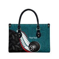 Personalised Aotearoa Lawn Bowls Leather Bag Maori and Silver Fern Sporty Style Teal Color - Polynesian Pride