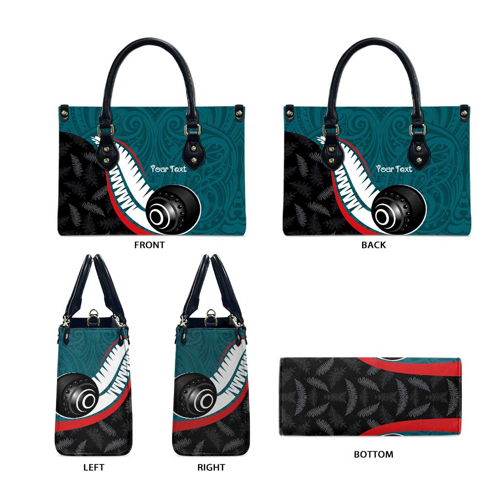 Personalised Aotearoa Lawn Bowls Leather Bag Maori and Silver Fern Sporty Style Teal Color - Polynesian Pride