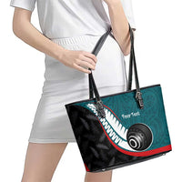Personalised Aotearoa Lawn Bowls Leather Tote Bag Maori and Silver Fern Sporty Style Teal Color - Polynesian Pride