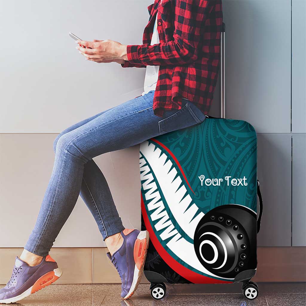Personalised Aotearoa Lawn Bowls Luggage Cover Maori and Silver Fern Sporty Style Teal Color - Polynesian Pride