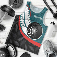 Personalised Aotearoa Lawn Bowls Men Tank Top Maori and Silver Fern Sporty Style Teal Color - Polynesian Pride