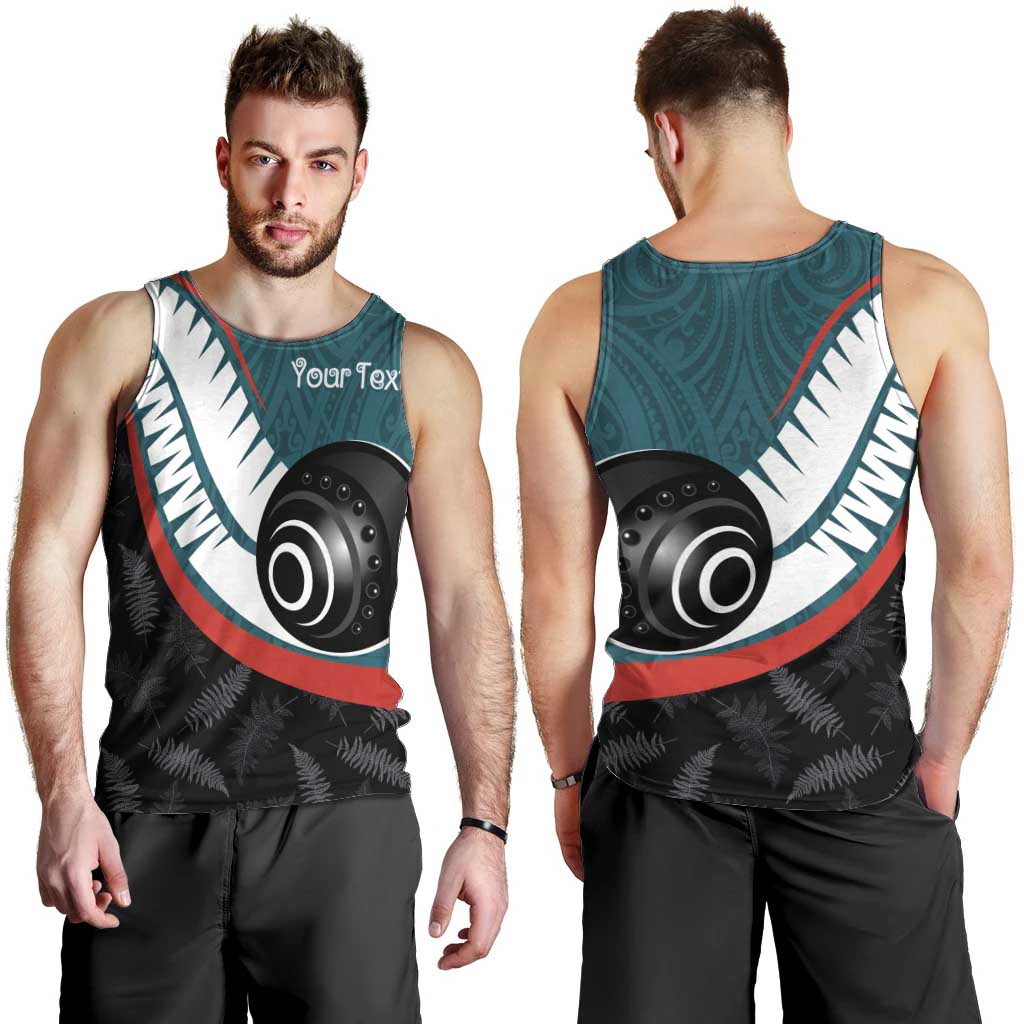 Personalised Aotearoa Lawn Bowls Men Tank Top Maori and Silver Fern Sporty Style Teal Color - Polynesian Pride