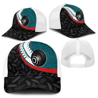 Aotearoa Lawn Bowls Mesh Trucker Cap Maori and Silver Fern Sporty Style Teal Color - Polynesian Pride