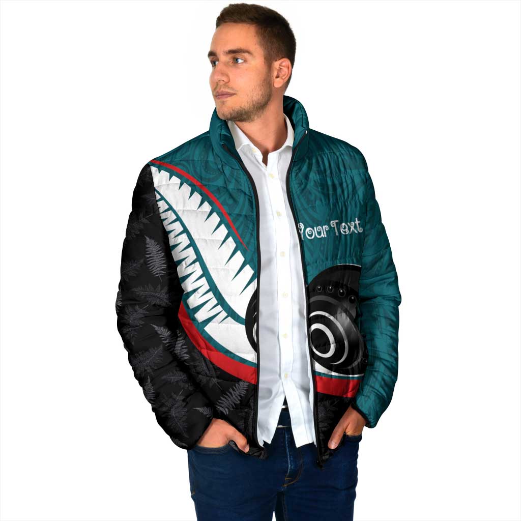 Personalised Aotearoa Lawn Bowls Padded Jacket Maori and Silver Fern Sporty Style Teal Color - Polynesian Pride
