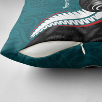 Personalised Aotearoa Lawn Bowls Pillow Cover Maori and Silver Fern Sporty Style Teal Color - Polynesian Pride