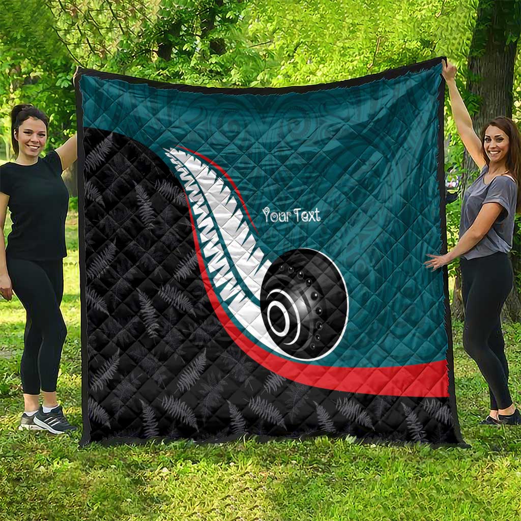 Personalised Aotearoa Lawn Bowls Quilt Maori and Silver Fern Sporty Style Teal Color - Polynesian Pride