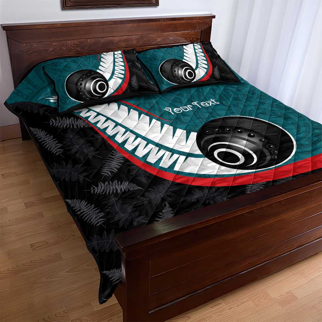 Personalised Aotearoa Lawn Bowls Quilt Bed Set Maori and Silver Fern Sporty Style Teal Color - Polynesian Pride