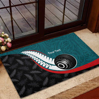 Personalised Aotearoa Lawn Bowls Rubber Doormat Maori and Silver Fern Sporty Style Teal Color - Polynesian Pride