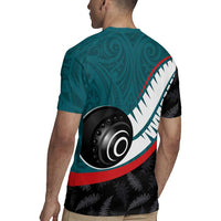 Personalised Aotearoa Lawn Bowls Rugby Jersey Maori and Silver Fern Sporty Style Teal Color - Polynesian Pride