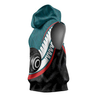 Personalised Aotearoa Lawn Bowls Sleeveless Hoodie Maori and Silver Fern Sporty Style Teal Color - Polynesian Pride