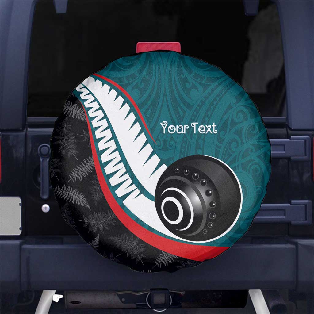Personalised Aotearoa Lawn Bowls Spare Tire Cover Maori and Silver Fern Sporty Style Teal Color - Polynesian Pride