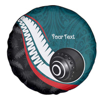 Personalised Aotearoa Lawn Bowls Spare Tire Cover Maori and Silver Fern Sporty Style Teal Color - Polynesian Pride