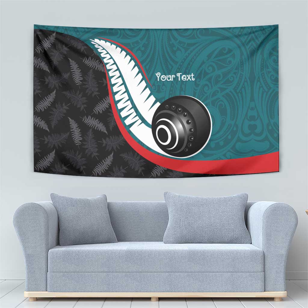 Personalised Aotearoa Lawn Bowls Tapestry Maori and Silver Fern Sporty Style Teal Color - Polynesian Pride