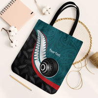 Personalised Aotearoa Lawn Bowls Tote Bag Maori and Silver Fern Sporty Style Teal Color - Polynesian Pride