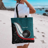 Personalised Aotearoa Lawn Bowls Tote Bag Maori and Silver Fern Sporty Style Teal Color - Polynesian Pride