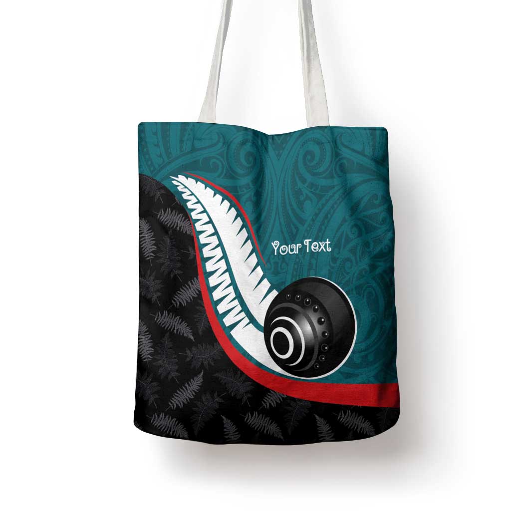 Personalised Aotearoa Lawn Bowls Tote Bag Maori and Silver Fern Sporty Style Teal Color - Polynesian Pride