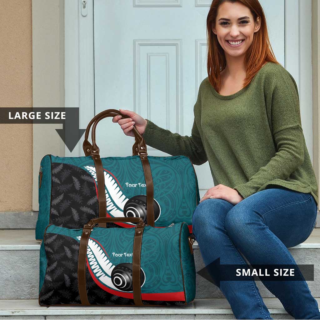 Personalised Aotearoa Lawn Bowls Travel Bag Maori and Silver Fern Sporty Style Teal Color - Polynesian Pride