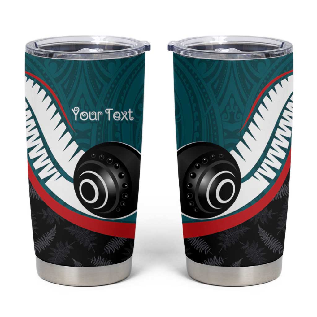 Personalised Aotearoa Lawn Bowls Tumbler Cup Maori and Silver Fern Sporty Style Teal Color - Polynesian Pride