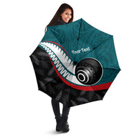 Personalised Aotearoa Lawn Bowls Umbrella Maori and Silver Fern Sporty Style Teal Color - Polynesian Pride