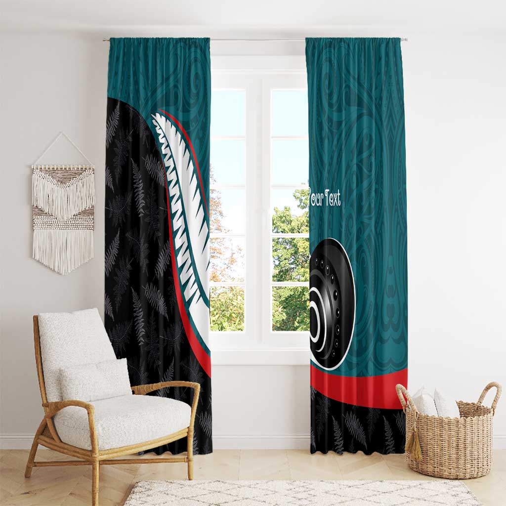 Personalised Aotearoa Lawn Bowls Window Curtain Maori and Silver Fern Sporty Style Teal Color - Polynesian Pride