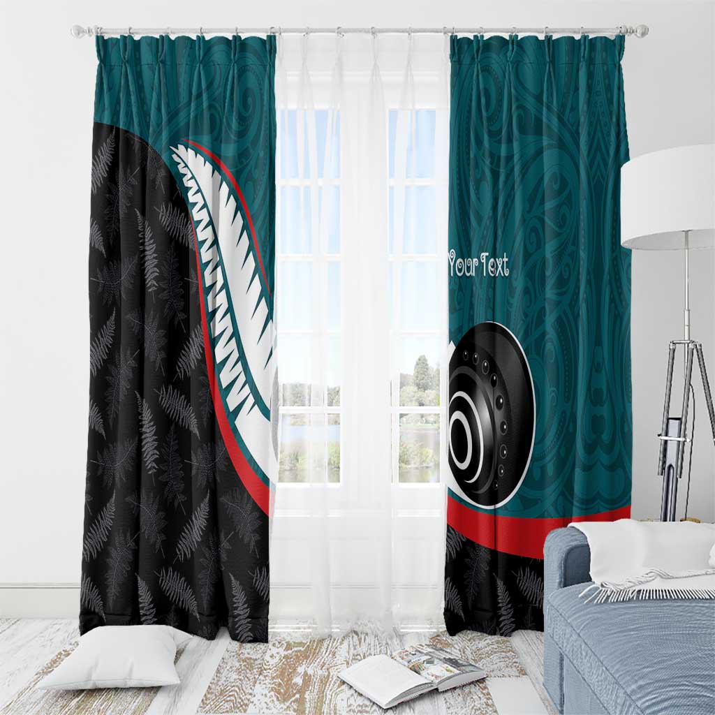 Personalised Aotearoa Lawn Bowls Window Curtain Maori and Silver Fern Sporty Style Teal Color - Polynesian Pride