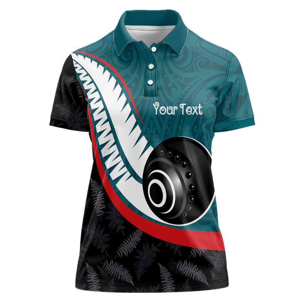 Personalised Aotearoa Lawn Bowls Women Polo Shirt Maori and Silver Fern Sporty Style Teal Color - Polynesian Pride