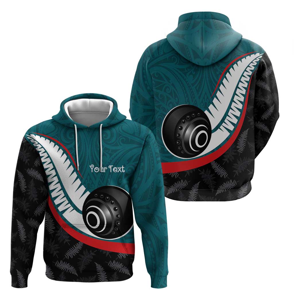 Personalised Aotearoa Lawn Bowls Zip Hoodie Maori and Silver Fern Sporty Style Teal Color - Polynesian Pride