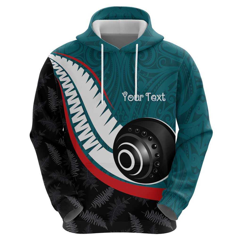 Personalised Aotearoa Lawn Bowls Zip Hoodie Maori and Silver Fern Sporty Style Teal Color - Polynesian Pride