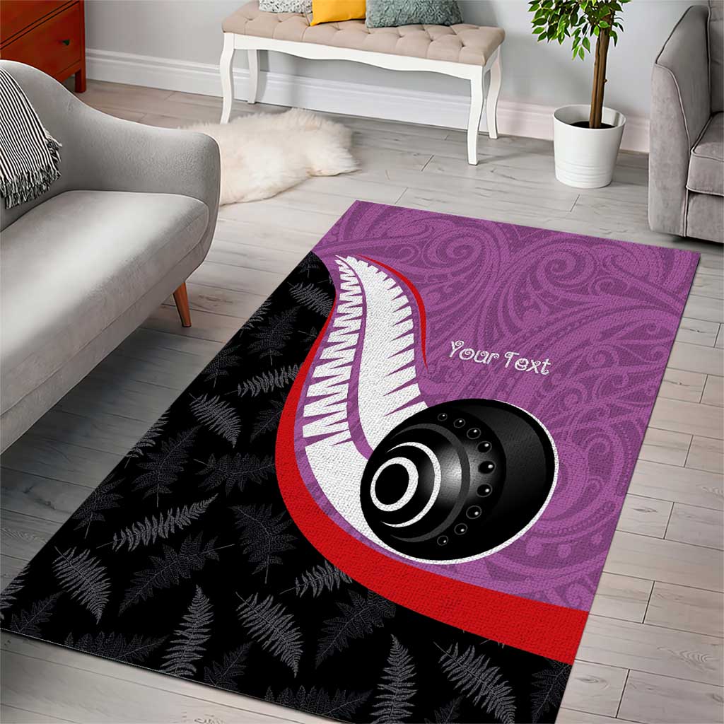 Personalised Aotearoa Lawn Bowls Area Rug Maori and Silver Fern Sporty Style Pink Color - Polynesian Pride
