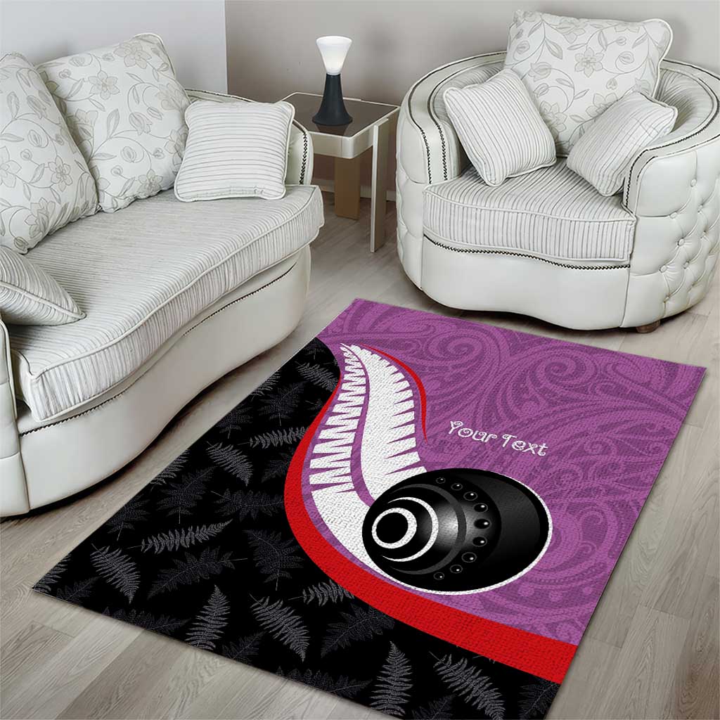 Personalised Aotearoa Lawn Bowls Area Rug Maori and Silver Fern Sporty Style Pink Color - Polynesian Pride