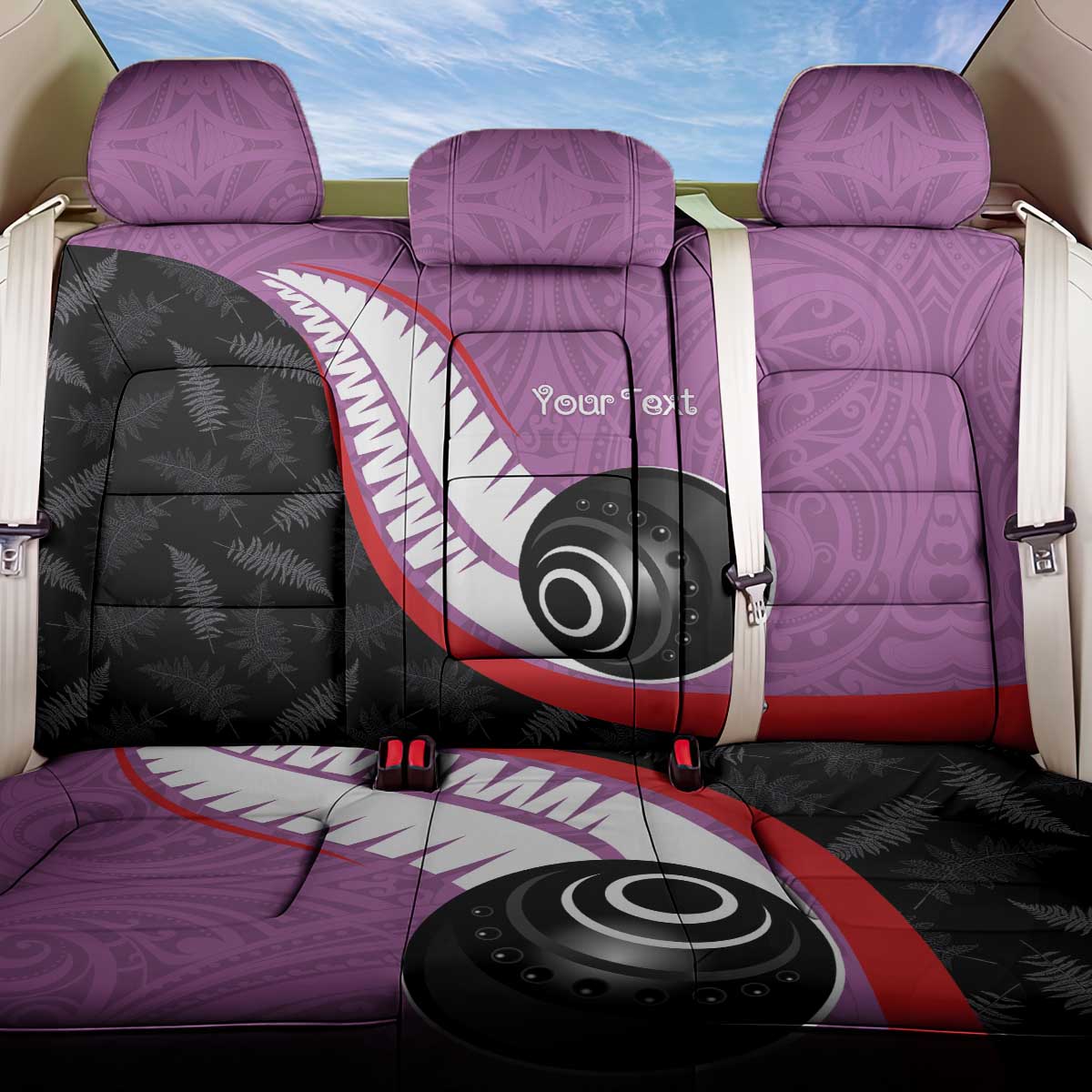 Personalised Aotearoa Lawn Bowls Back Car Seat Cover Maori and Silver Fern Sporty Style Pink Color - Polynesian Pride