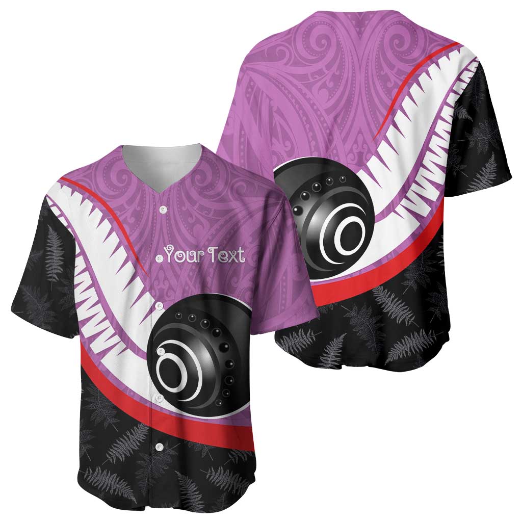 Personalised Aotearoa Lawn Bowls Baseball Jersey Maori and Silver Fern Sporty Style Pink Color - Polynesian Pride