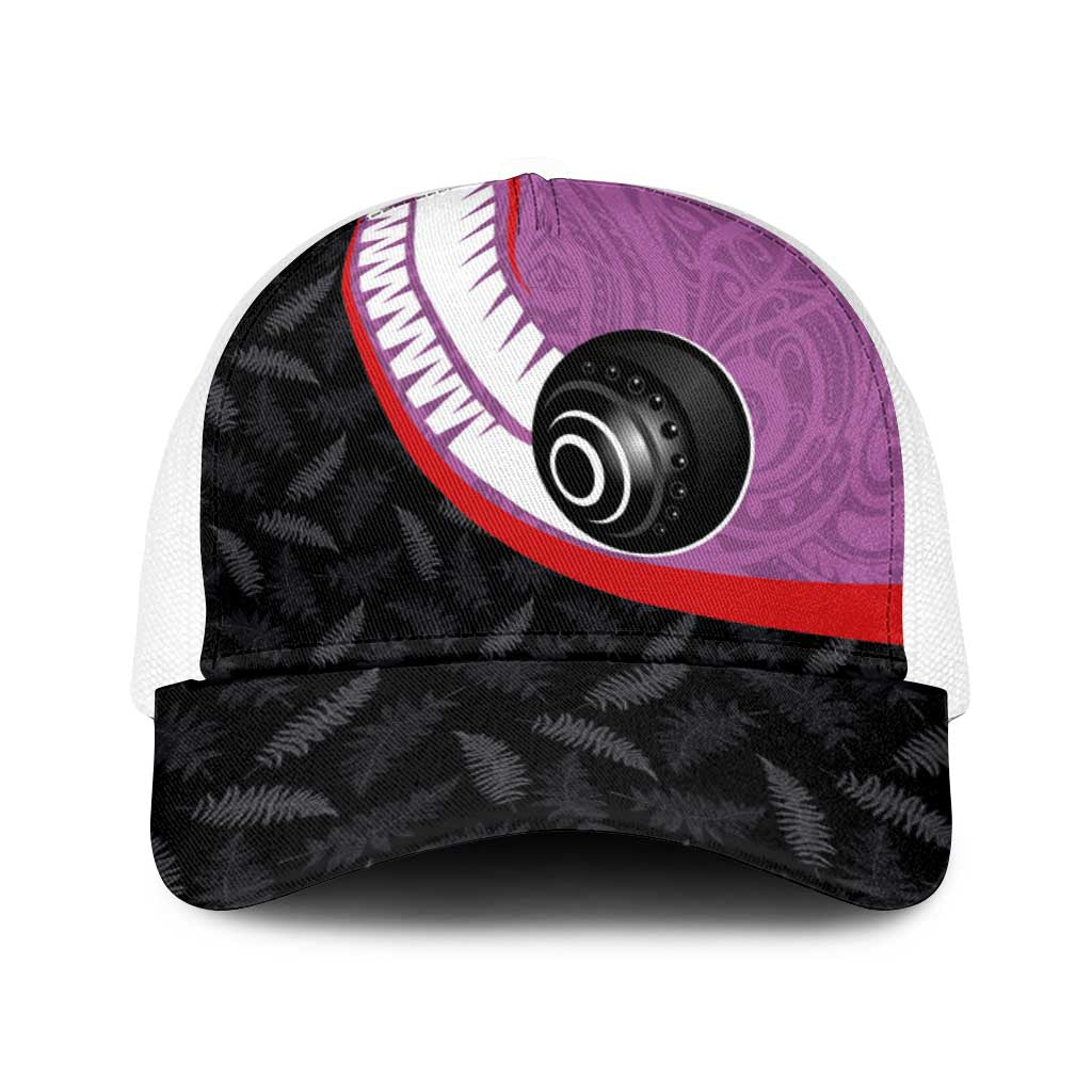 Aotearoa Lawn Bowls Baseball Net Cap Maori and Silver Fern Sporty Style Pink Color - Polynesian Pride
