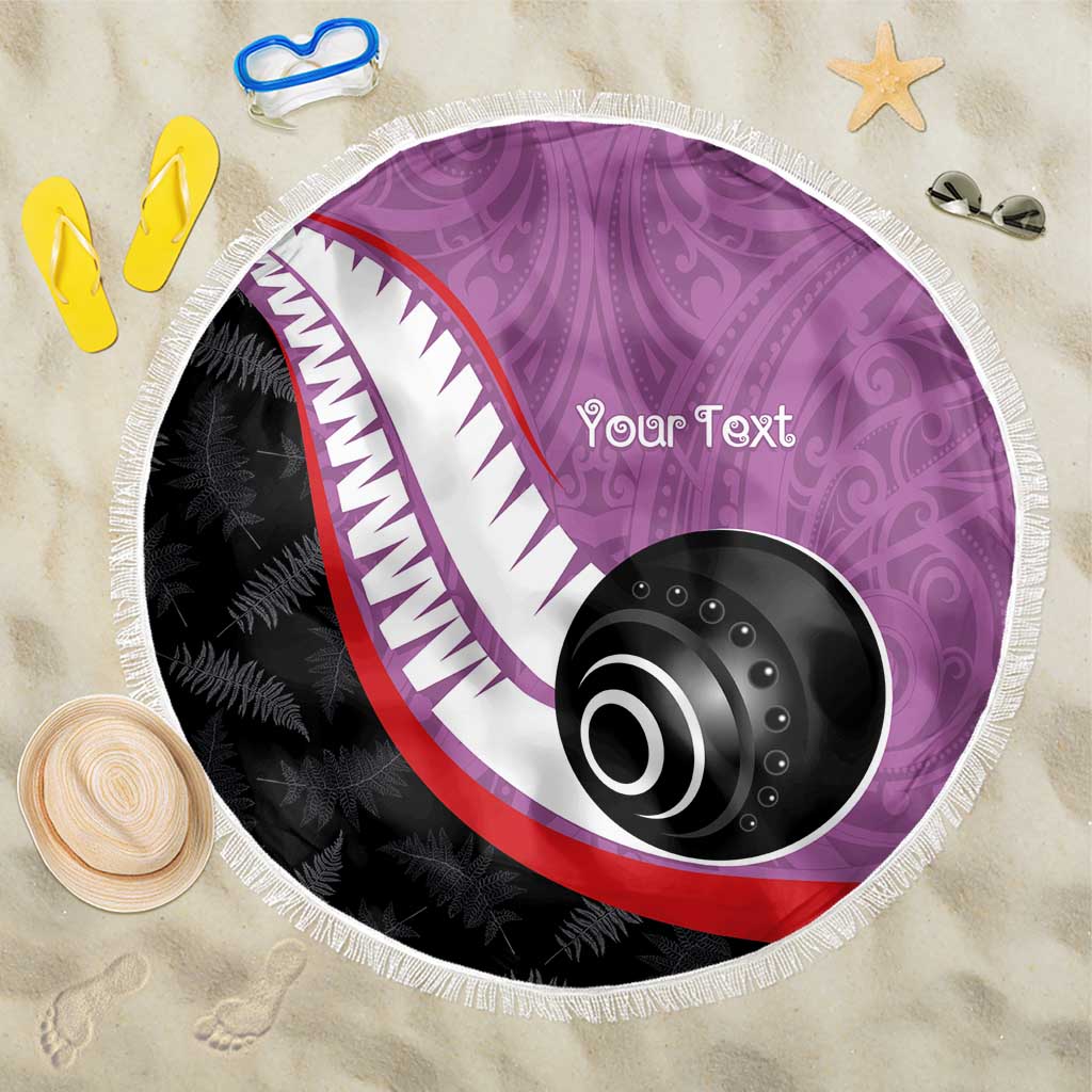 Personalised Aotearoa Lawn Bowls Beach Blanket Maori and Silver Fern Sporty Style Pink Color - Polynesian Pride