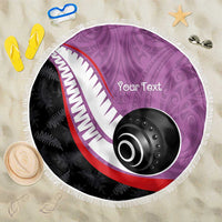 Personalised Aotearoa Lawn Bowls Beach Blanket Maori and Silver Fern Sporty Style Pink Color - Polynesian Pride
