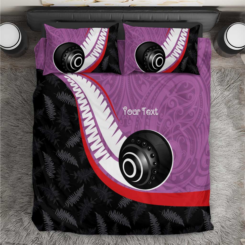 Personalised Aotearoa Lawn Bowls Bedding Set Maori and Silver Fern Sporty Style Pink Color - Polynesian Pride